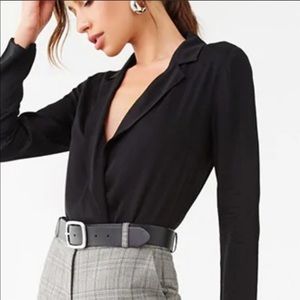 Forever 21 Long Sleeve Notched Collar Bodysuit